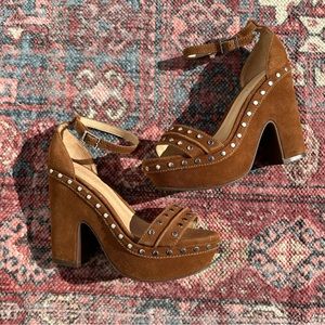 SCHUTZ Brown Platform Heels with Studded Detail